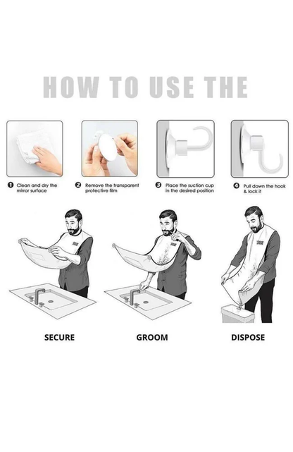 Beard Apron Hair Clippings Catcher Grooming Bib (Black Color)