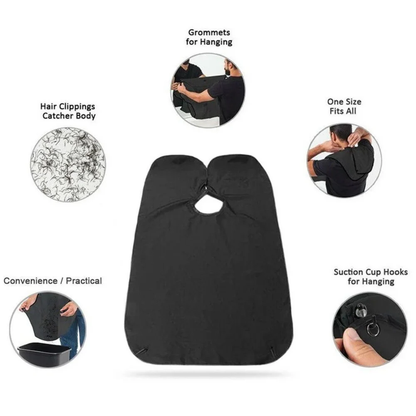 Beard Apron Hair Clippings Catcher Grooming Bib (Black Color)
